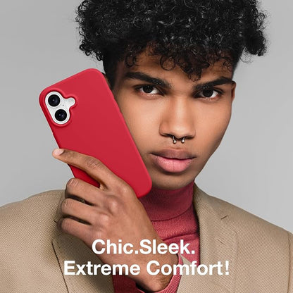 GONEZ Magnetic for iPhone 16 Case, Compatible with MagSafe, [Screen Protector + Camera Lens Protector], Liquid Silicone Shockproof Protective Phone Case for iPhone 16 6.1", Red
