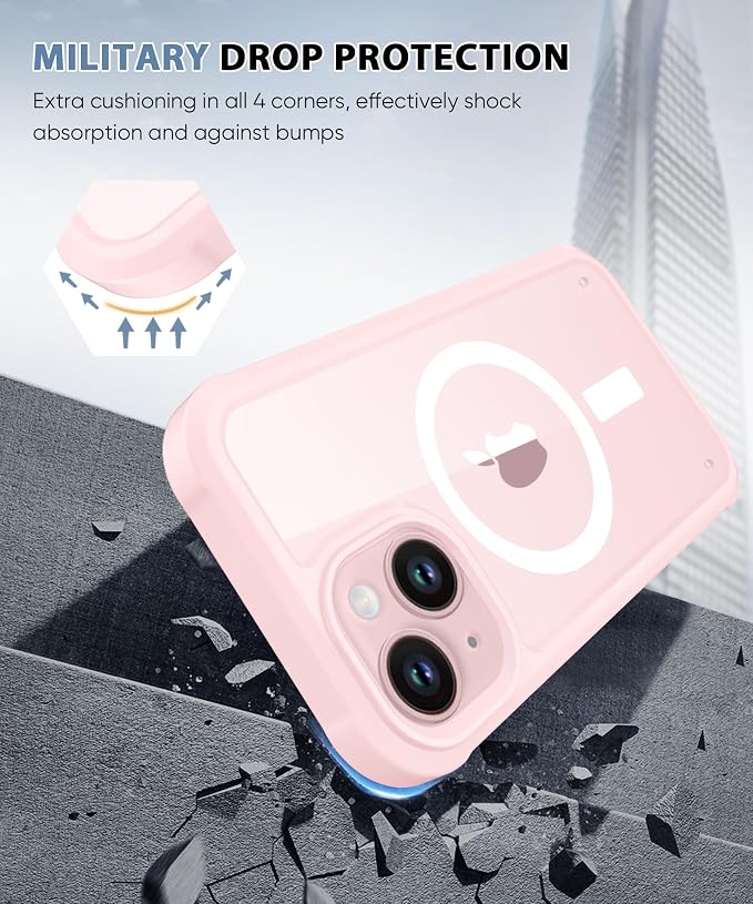 Compatible with iPhone 14 Case, Built-in Screen Protector, with Camera Lens Protector, [Compatible with MagSafe] Full Body Phone Case, Magnetic Protective Cover for 14 6.1" (Pink)