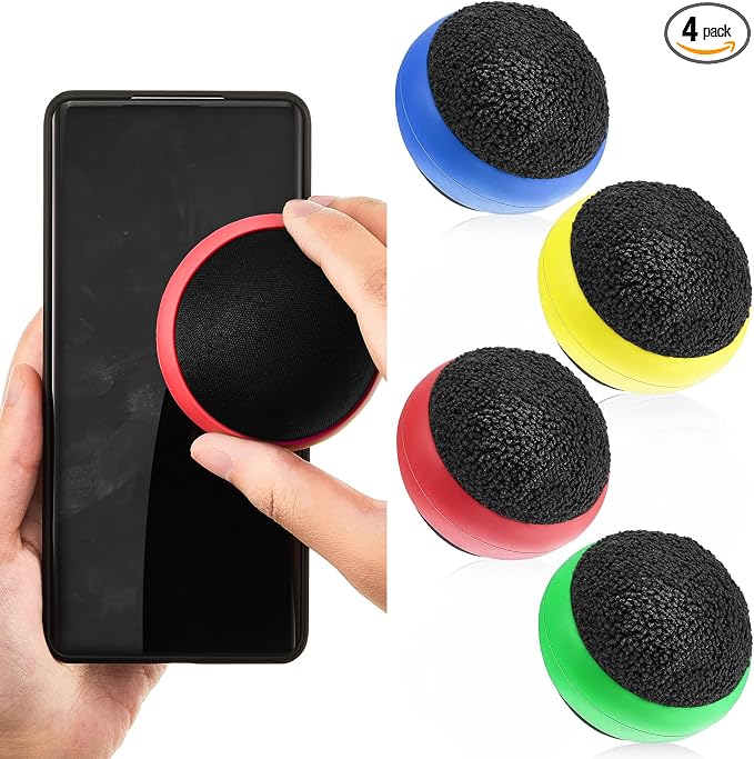 Suclain 4 Pack Touch Screen Cleaner Balls Phone Cleaning Ball Microfiber Touch Car Screen Glass Cleaner for Easter Computer Laptop Phone Monitor(Red, Blue, Yellow,Green)