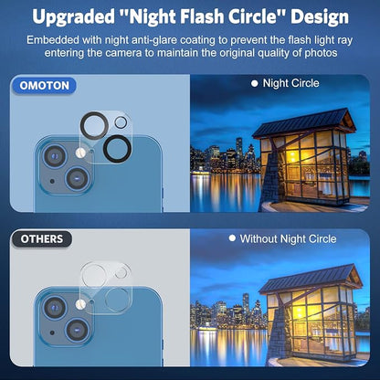 OMOTON Screen Protector and Camera Lens Protector for iPhone 13 with Frame Installation Aid
