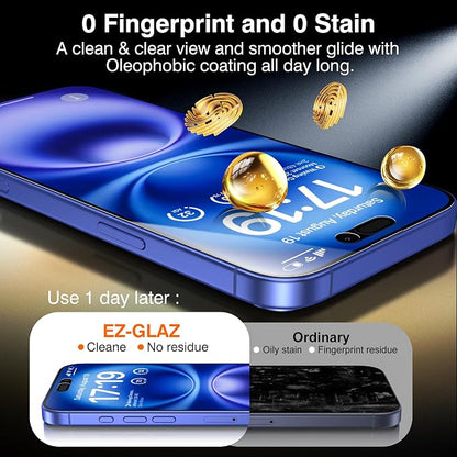 EZ-GLAZ- 4 Pack for iPhone 16 Privacy Screen Protector [6.1"] With 2 Pack Camera Lens Protector, 9H+ Hardness 12FT Military Grade Shatterproof Scratch Resistant Durable Tempered Glass Film with Flawless Fit Kit