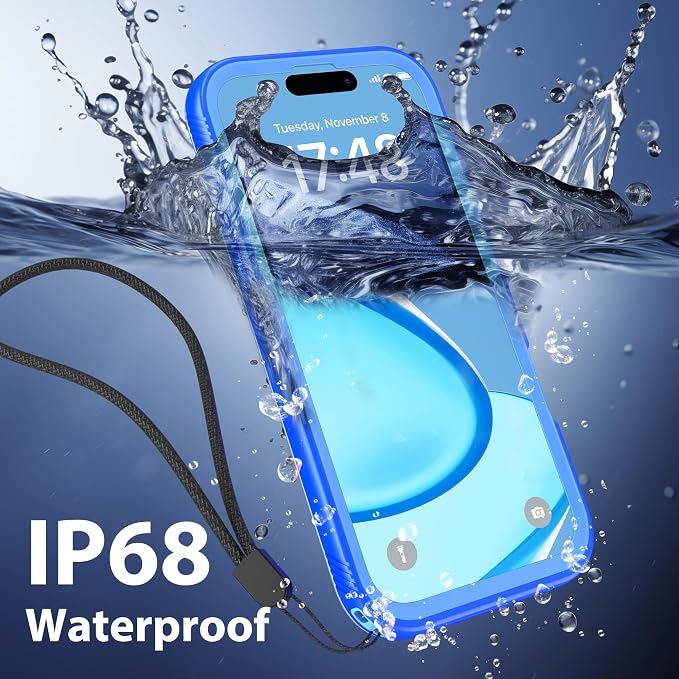 SPORTLINK for iPhone 16 Waterproof Phone Case - Built in Screen & Camera Lens Protector,6.6FT Military Dropproof/Shockproof/Dustproof/IP68 Underwater for iPhone 16 6.1 inch Blue/Frosted Clear