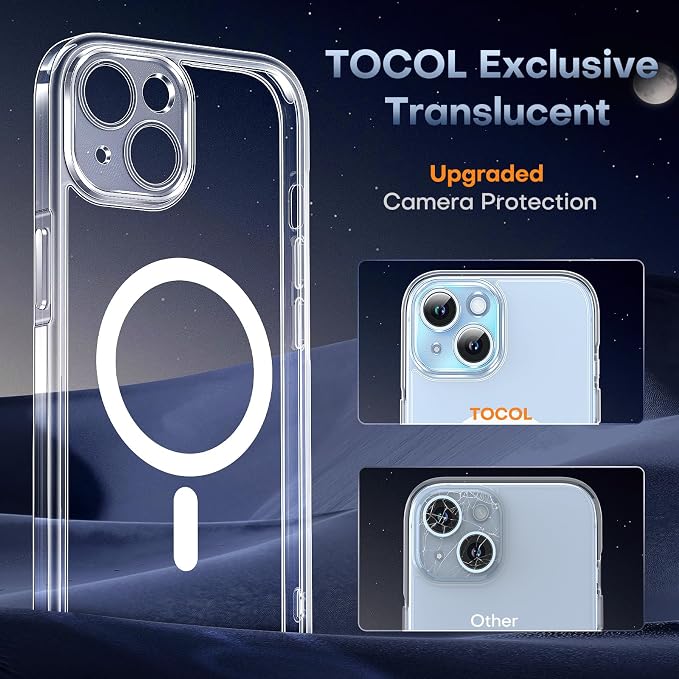 TOCOL Magnetic for iPhone 15 Plus Case Clear, Non-Yellowing, Full Camera Protection, Compatible with Magsafe, Military Grade Protection, Bumper for iPhone 15 Plus 6.7 Inch (Clear)