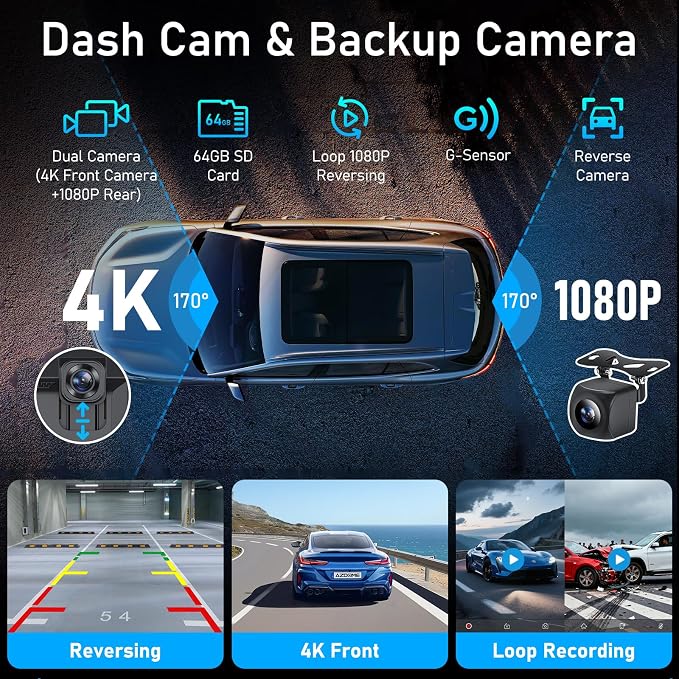 10.26 Inch Carplay Screen for Car, Compatible with Apple CarPlay & Android Auto, 4K Dash Cam & HD Backup Camera, Bluetooth, Navigation, Mirror Link, Voice Control, Carplay Tablet for Cars/Trucks