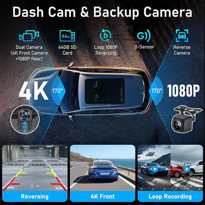 10.26 Inch Carplay Screen for Car, Compatible with Apple CarPlay & Android Auto, 4K Dash Cam & HD Backup Camera, Bluetooth, Navigation, Mirror Link, Voice Control, Carplay Tablet for Cars/Trucks