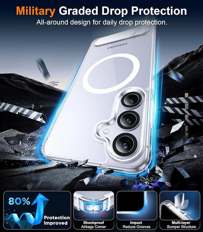 Magnetic for Samsung Galaxy S25 Case, [Innovate Stand][Military Grade Drop Protection][Non Slip][Non-Yellowing] Shockproof Phone Case for Galaxy S25 6.2" 2025 -Clear