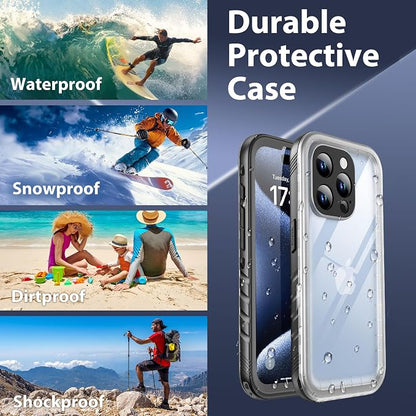 SPORTLINK for iPhone 15 Pro Waterproof Case -[IP68 Underwater][Dustproof][6.6FT Military Shockproof][Full-Body Heavy Duty] 6.1" Phone Case Black/Frosted Clear