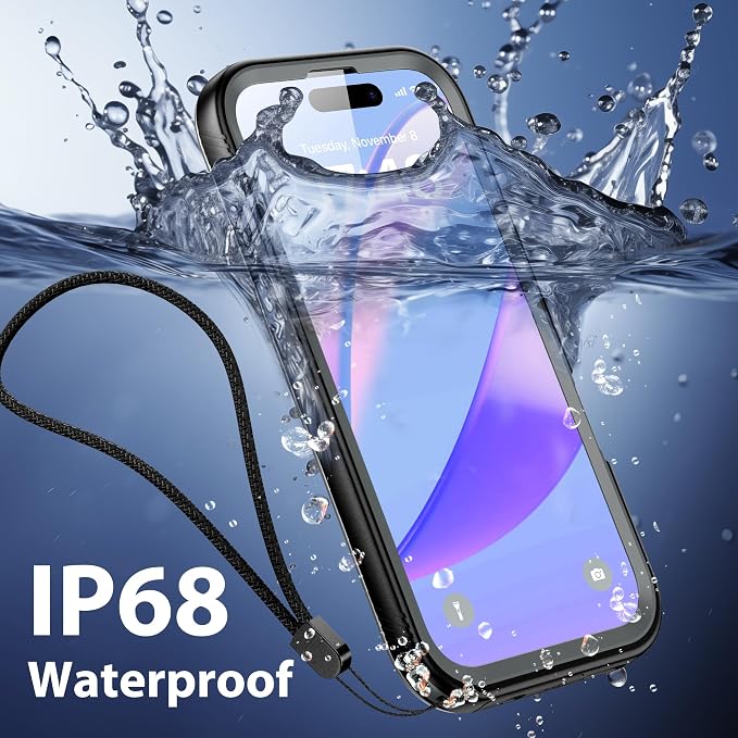 SPORTLINK for iPhone 16 Plus Waterproof Phone Case with Screen Protector IP68 Underwater 6.6FT Military Dropproof/Dustproof/Heavy Duty Full Body Case for iPhone 16 Plus 6.7 inch Black/Frosted Clear