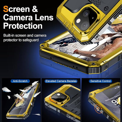 Mitywah Waterproof Case for iPhone 15 Plus, Heavy Duty Shockproof Case with Built-in Screen Protector, Full Body Underwater Protective Metal Case 6.1 inch, Yellow