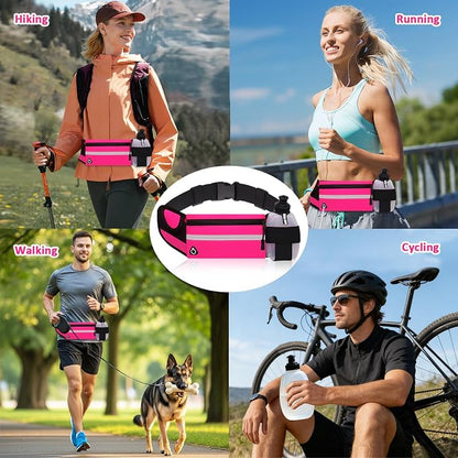 Running Belt with Water Bottle Holder, Plus Size Designer Waterproof Fanny Pack for Women Girls Kids iPhone Cell Phone Pouch, Waist Bag for Hiking,Runner,GYM,Workout,Sport Bum Hip Bags Pink