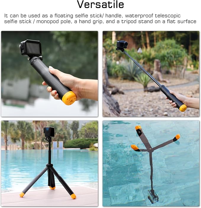 GEPULY Floating Hand Grip Underwater Waterproof Selfie Stick for GoPro Hero 13 12 11 10 9 8 7 6 5 4 3,Floating Tripod, Hand Grip,Selfie Stick Pole,Tripod Stand, Extended Monopod Go Pro Accessories