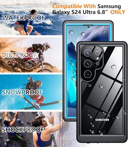 Temdan Designed for Samsung Galaxy S24 Ultra Case,Waterproof Built-in Lens & Screen Protector [Full Body Shockproof][Military Drop Proof][IP68 Underwater] Phone Case for S24 Ultra 5G-Blue (2024)