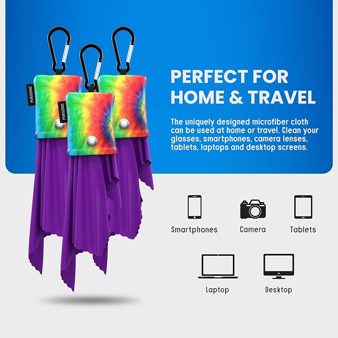 Microfiber Cloth & Glasses Wipes (3 Pack) Lens & Glasses Cleaning Cloth - Eyeglass Cleaner - Camera Lenses & Gadget Delicate Screens - Tie Dye