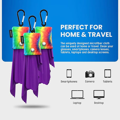 Microfiber Cloth & Glasses Wipes (3 Pack) Lens & Glasses Cleaning Cloth - Eyeglass Cleaner - Camera Lenses & Gadget Delicate Screens - Tie Dye