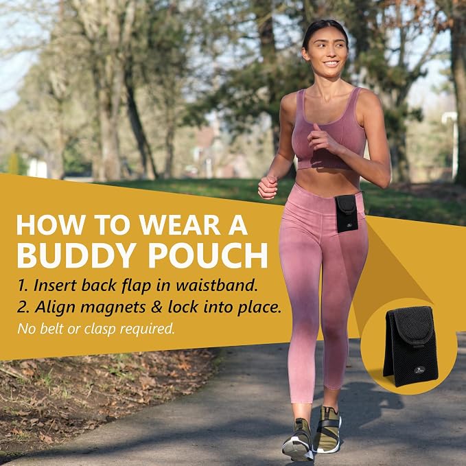 Running Buddy Running Fanny Pack - 6.5 x 4 in, Mini Plus Black - No-Bounce Magnetic Running Phone Holder - Water-Resistant Waist Bag for Men & Women