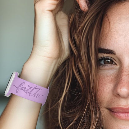 Faith with Cross Watch Band Compatible with Apple Watch Laser Engraved iWatch Band Silicone 38mm 40mm 41mm 42mm 44mm 45mm 46mm 49mm Strap Jesus Psalm Christian God Blessed (Lavender, 38/40/41mm M/L)