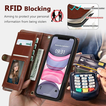 Wallet Case for iPhone 11 with Card Holder/Crossbody Wallet/Strap| RFID Blocking | Magnetic | Kickstand | Detachable | PU Leather Phone Case for iPhone 11,6.1 in,Brown