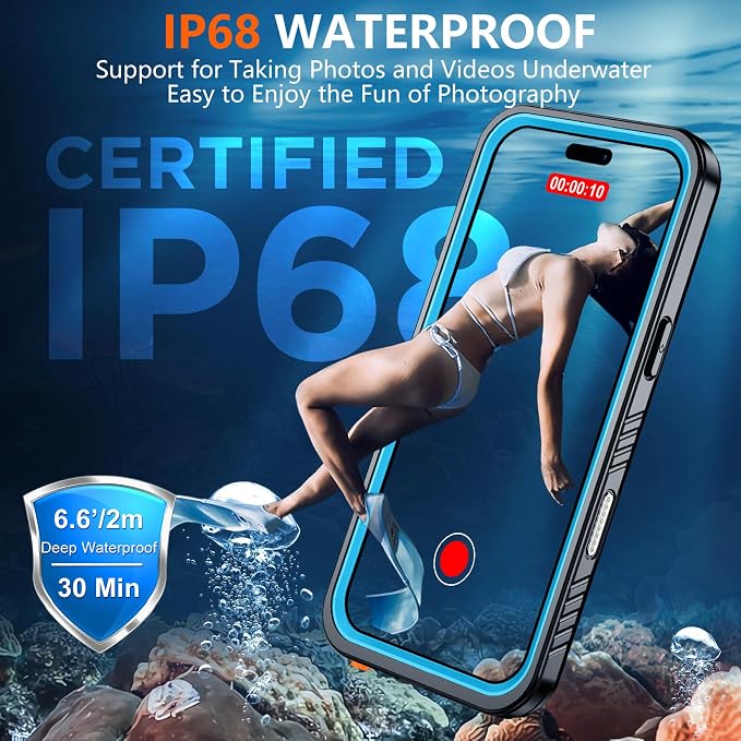 SPIDERCASE Magnetic for iPhone Air Case Waterproof, Built-in Lens & Screen Protector,[IP68 Underwater][15FT Military Shockproof] [Dustproof] Full Body Protection Cover for iPhone 17 Air 6.5’’,Blue