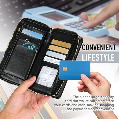 Rssviss Crossbody Case for iPhone 17 Pro Max Case Wallet, RFID Blocking Leather with Card Holder Kickstand, Handbag Zipper Flip Cover with Wrist Strap for iPhone 17 Pro Max Men Women 6.9", Black