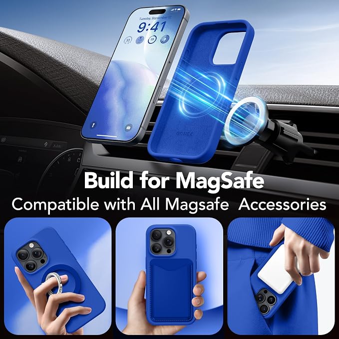 GONEZ Magnetic for iPhone 16 Pro Max Case, Compatible with MagSafe, Liquid Silicone Case, with Screen Protector + Camera Protector, Full Body Protective Shockproof Phone Cover 6.9", Klein Blue