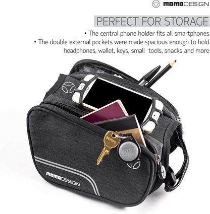MOMO Design Bike TTB03 Double Top Tube Bag, Horizontal/Vertical View Phone-Holder, Reflective Piping, Water Resistant, Universal Fit, 1.25L Capacity