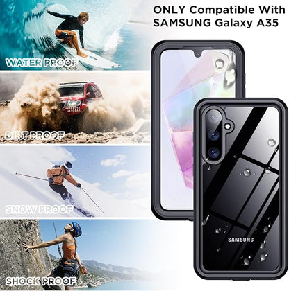 for Samsung Galaxy A35 5G Case Waterproof, [IP68 Underwater][Dropproof][Dustproof][Real 360] [Non-Slip] Heavy Duty Tough Rugged Shockproof Protective Phone Case for Galaxy A35 5G 6.6",Black