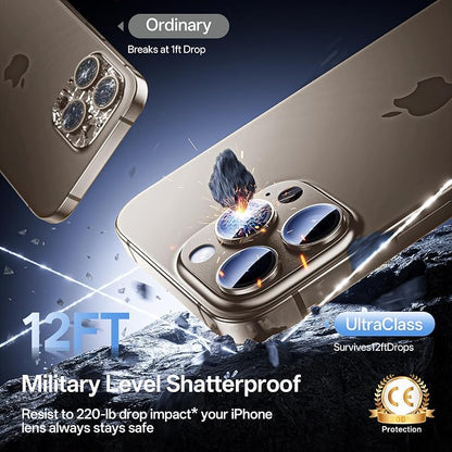 Camera Lens Protector for iPhone 16 Pro Max/iPhone 16 Pro-Single Piece,Ultra Thin Aluminum Alloy Frame,9H Dual-Strength Glass with 99% AR Light Transmittance,Case Friendly,Desert Gold