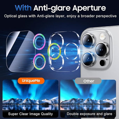 UniqueMe for 3 Pack iPhone 16 Pro/iPhone 16 Pro Max Camera Lens Protector - [Drop Protection] [Case Friendly] 9H Tempered Glass Camera Cover Screen [Update New Version] - Colorful