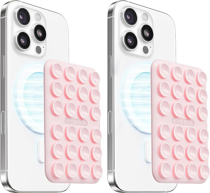 Klearlook 2Pack Magnetic Suction Phone Mount for MagSafe Case, Sticky Phone Grip Holder for iPhone, Removable Hands-Free Selfie/Video for TikTok Influencers, Women Girl Gift, Light Pink & Light Pink