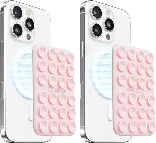 Klearlook 2Pack Magnetic Suction Phone Mount for MagSafe Case, Sticky Phone Grip Holder for iPhone, Removable Hands-Free Selfie/Video for TikTok Influencers, Women Girl Gift, Light Pink & Light Pink