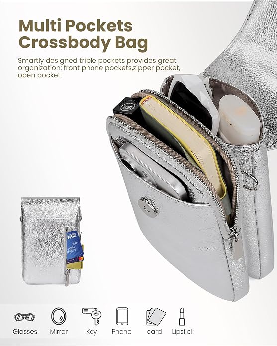 befen Genuine Leather Small Crossbody Bags for Women, Cell Phone Cross body Purse Bag with RFID Blocking Card Slots