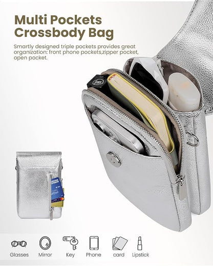 befen Genuine Leather Small Crossbody Bags for Women, Cell Phone Cross body Purse Bag with RFID Blocking Card Slots