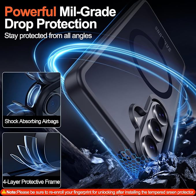 MOZOTER for Samsung Galaxy S26 Plus Case with Magnetic,[Compatible with MagSafe][12Ft Military Dropproof][2*Screen Protector] Translucent Anti-Slip Back Slim Shockproof Case for S26 Plus-Black