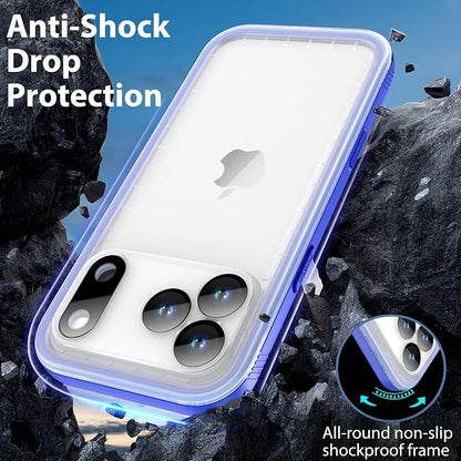SPORTLINK for Waterproof iPhone 17 Pro Max Case - Built in Screen Protector/Full Body Dustproof/Shockproof/Dropproof/IP68 Underwater for iPhone 17 Pro Max Case 6.9 inch Blue/Frosted Clear
