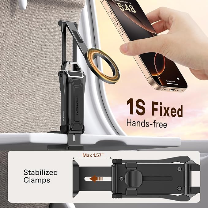 OMOTON TP02 360°Rotating for MagSafe Tripod, New Upgrade with 1/4" Screw Arca, Adjustable Magnetic Phone Tripod for iPhone 17/16/15 Pro Max Air, Foldable Selfie Stick Fits Vlog, Gym, Black Pro