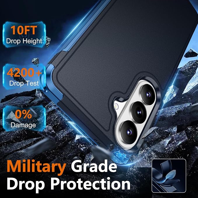 SPIDERCASE Designed for Samsung Galaxy S26 Case, [10 FT Military Grade Drop Protection], 2 Pack [Tempered Glass Screen Protector+Camera Lens Protector] Heavy Duty Shockproof Case,Dark Blue