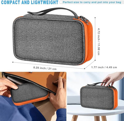 ZINMARK Portable Cable Organizer Case,Travel Pouch with Double-Layer Storage for Cables,Chargers,Earbuds & Phone,Dark Gray Orange