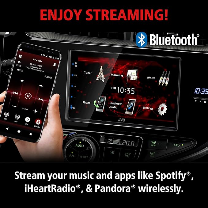 JVC KW-M180BT Bluetooth Car Stereo Receiver with USB Port – 6.75" Touchscreen Display - AM/FM Radio - MP3 Player Double DIN – 13-Band EQ