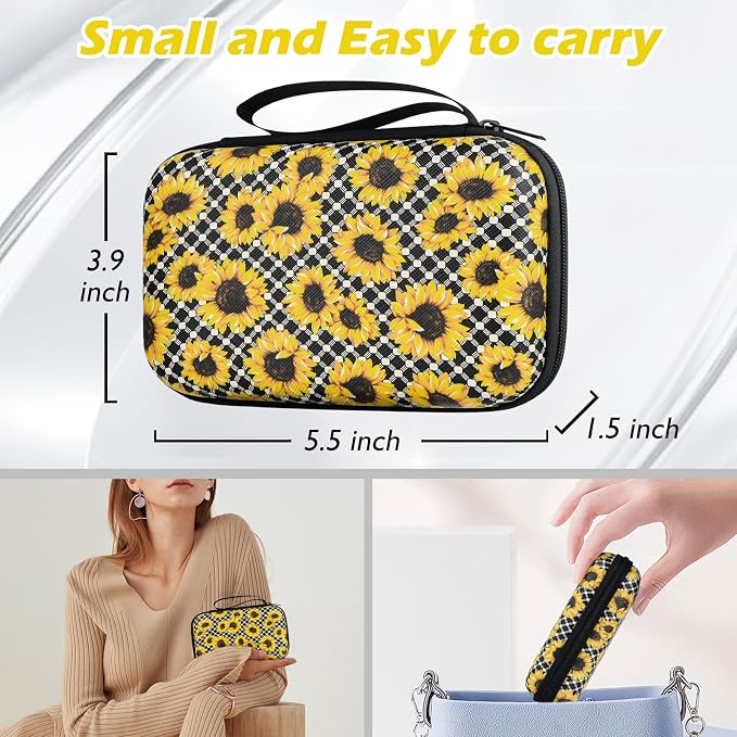 Cute Phone Charger Protector Set with Storage bag Case Yellow Sunflowers Travel Carrying Bag Data Cable 20W USB Charger Data Line Cable Protector Cord Organizer, Lightning Cable Chomper,Charger Saver