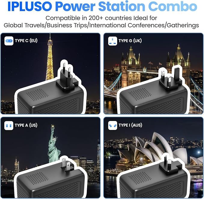 2000W Voltage Converter US to Europe, with 2 USB A and 2 USB C Ports | 220V to 110V Converter for European Travel for Hair Dryer, Travel Adapter Converter Combo