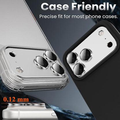 YWXTW Designed for iPhone 17 Pro Camera Lens Protector, [1:1 Perfect Fit] Full Coverage Matte Metal Tempered Glass Camera Screen Cover Accessories, Case Friendly (Silver, iPhone 17 Pro)