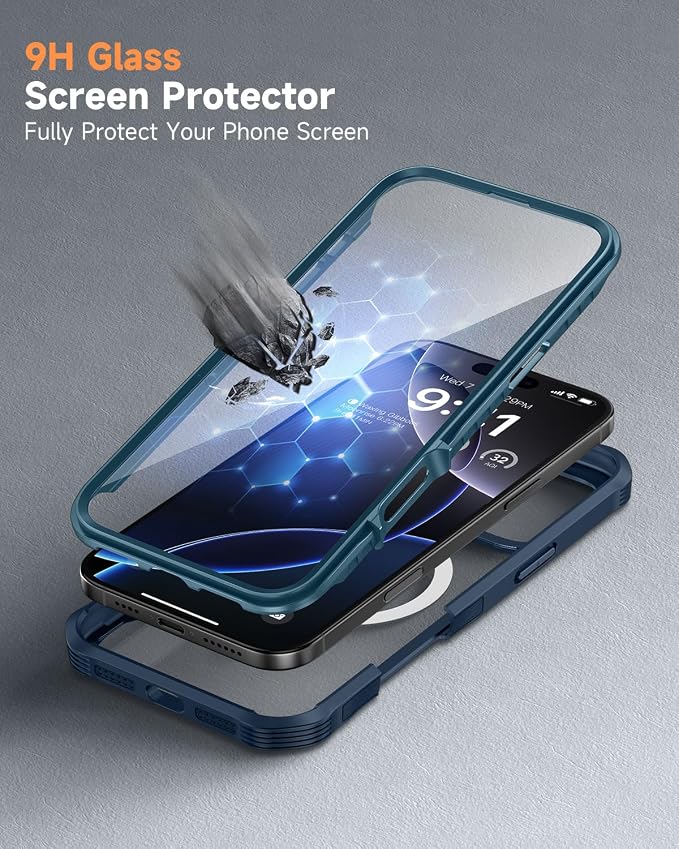 seacosmo for iPhone 16 Pro Max Case, Full Body Bumper with Built-in 9H Tempered Glass Screen and Camera Lens Protector, Compatible with MagSafe, Shockproof 16 Pro Max Phone Case, 6.9", Blue