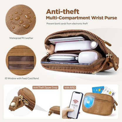 Tiostep Clip and Go Strap for Phone with Wallet Crossbody Phone Lanyard Adjustable and Anti-Theft Leather Purse with RFID Zipper Pouch for Travel Daily Life. Brown Medium