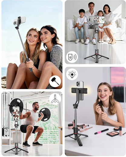 40" Selfie Stick with Light & Wireless Remote, Portable Phone Tripod Stand for iPhone & Android, Lightweight Foldable Selfie Stick for Travel, Vlogging, and Live Streaming