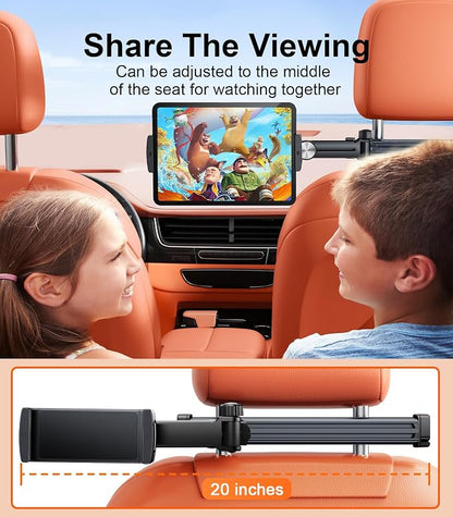 Extension Arm Tablet Holder for Car Headrest, Adjustable iPad Holder for Car Backseat Rear Facing for Kids Baby, Car Mount Fit for 4.7"-13" Cell Phone iPad mini Air Pro 12.9 Switch Fire, Black