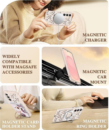 GVIEWIN for Samsung Galaxy S25 Plus Case Compatible with MagSafe, Clear Floral Shockproof Protective Women Phone Case, Non-Yellowing, Screen & Camera Lens Protector for S25 Plus 6.7", Amathusiidae