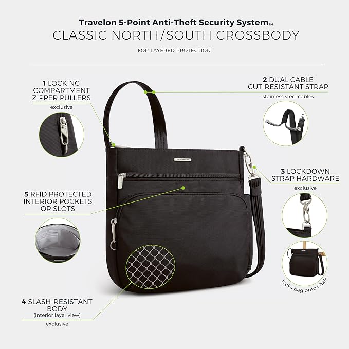 Travelon Anti-Theft Classic North/South Crossbody Bag