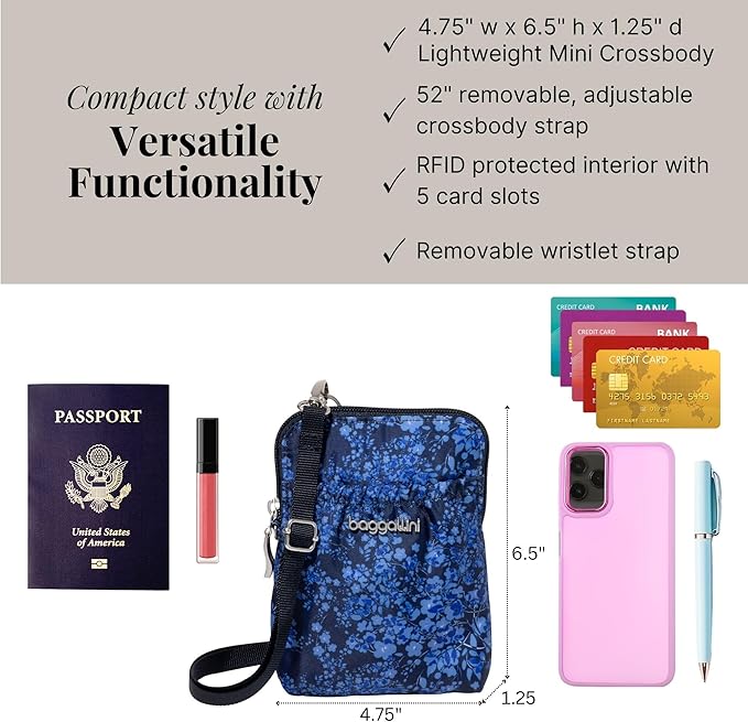 Baggallini Bryant Pouch Small Crossbody Bag for Women - Phone Purse with Crossbody Strap - Lightweight Crossbody Pouch