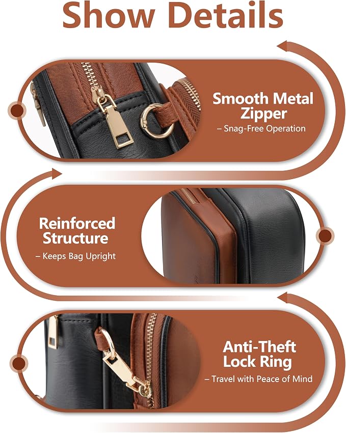 Anti Theft Crossbody Bags for Women,RFID Sling Bag Travel Purse,Vegan Leather Cross Body Purses Chest Bag for Travel(Black+Brown) | Multi-Pocket, Structured bag, Any Occasion