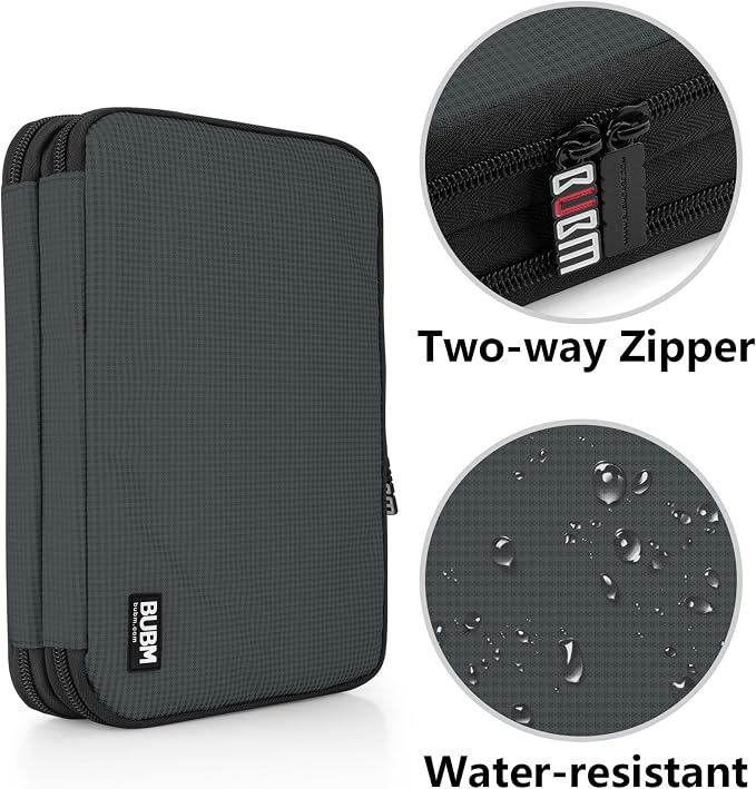 BUBM Double Layer Electronic Accessories Organizer, Travel Gear Bag for Cables, USB Flash Drive, Plug and More, Perfect Size Fits for iPad mini (Medium, Gray) | Travel Gadget Bag for Cables, USB Flash Drive, Plug and More, Perfect Size Fits for iPad Mini